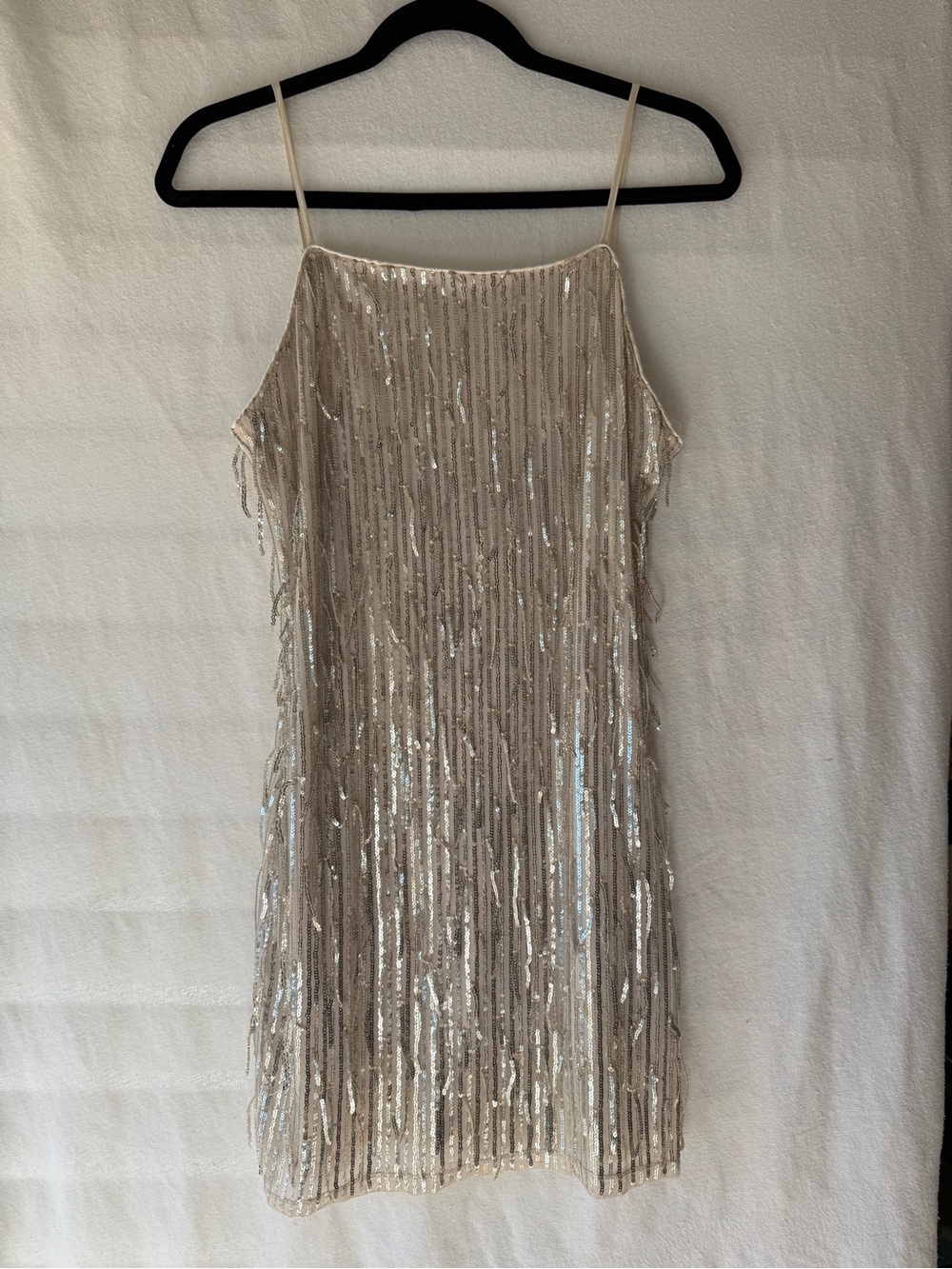Trixxi Champagne Sequin Fringe Mini Dress